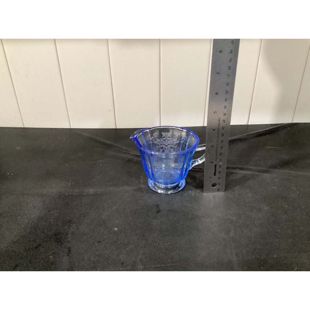Indiana Glass Madrid Blue Recollection Footed Open Sugar Bowl and Cream Pitcher